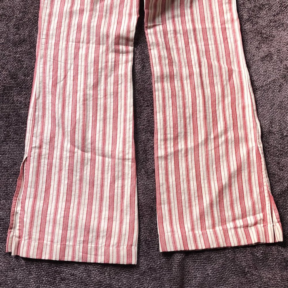 Express, Linen and Cotton, Red and Cream Striped Wide Leg Pant, Size 3/4 - Picture 4 of 11